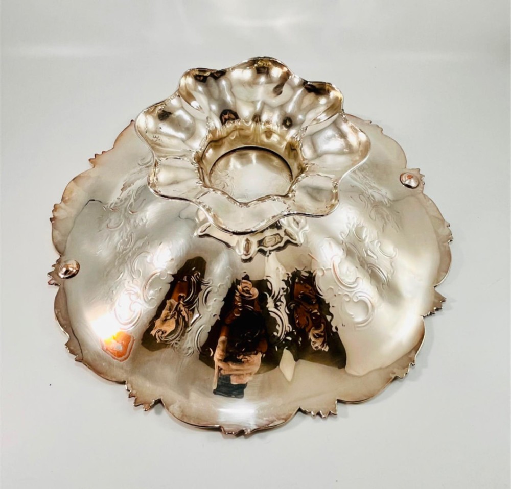 Vintage Silver Plate Ornate Embossed Footed Serving Dish Bowl 11.75" #12326