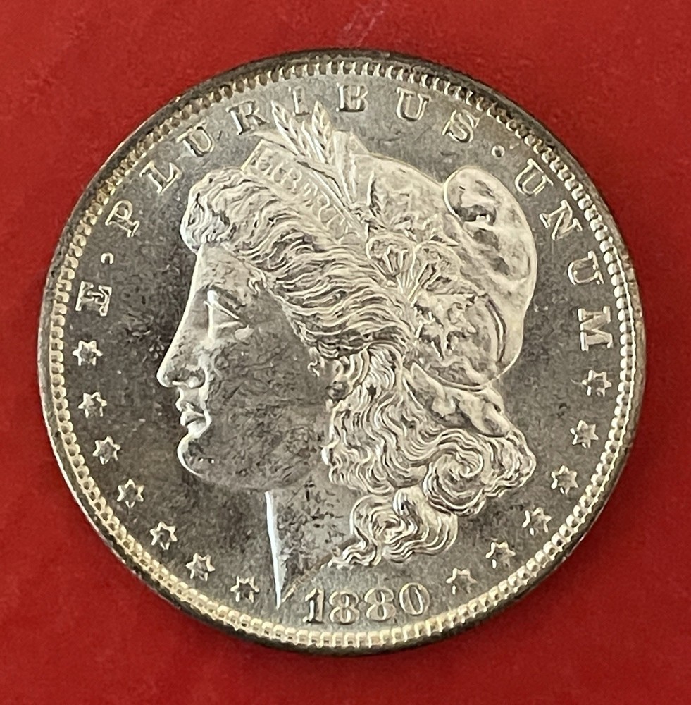 1880 S Morgan Silver Dollar, Gem Uncirculated, Prooflike.