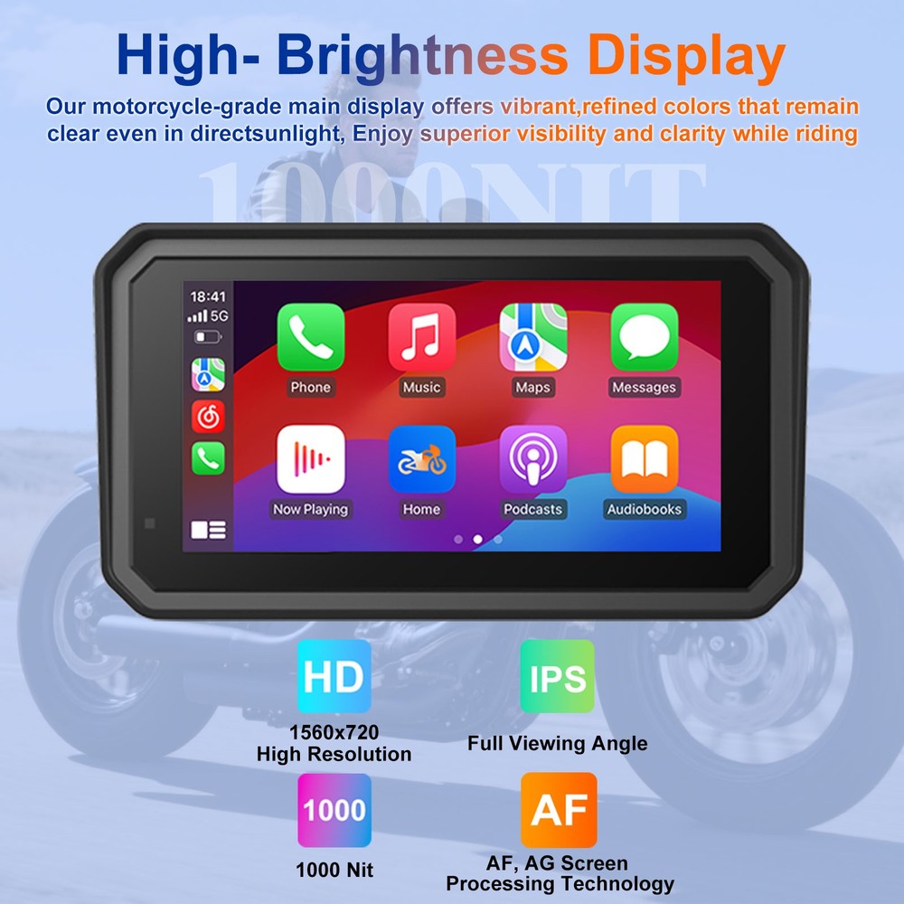 for 7" BMW Motorcycle CarPlay Navigation Native Wonder, TPMS, Light Sensor
