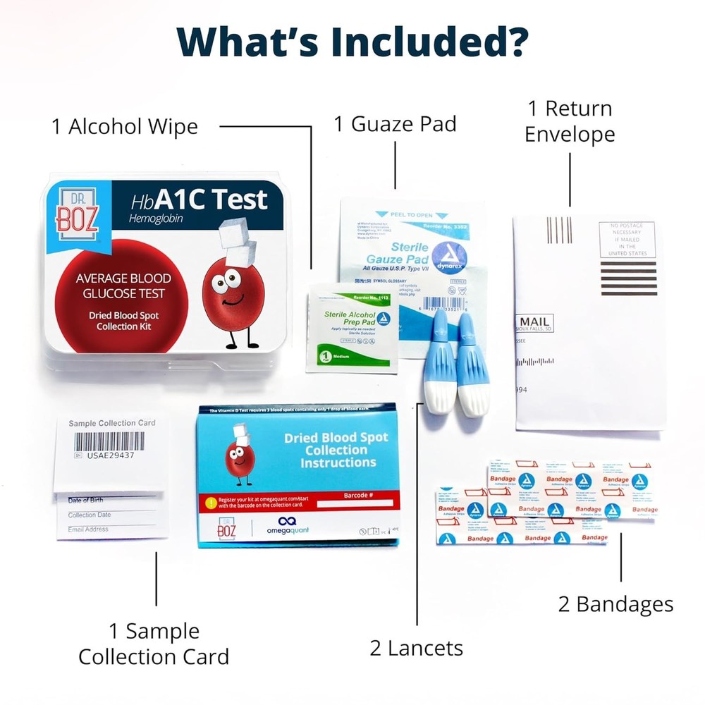 Convenient At-Home HbA1c Testing Kit - Includes Lancets & Prepaid Shipping