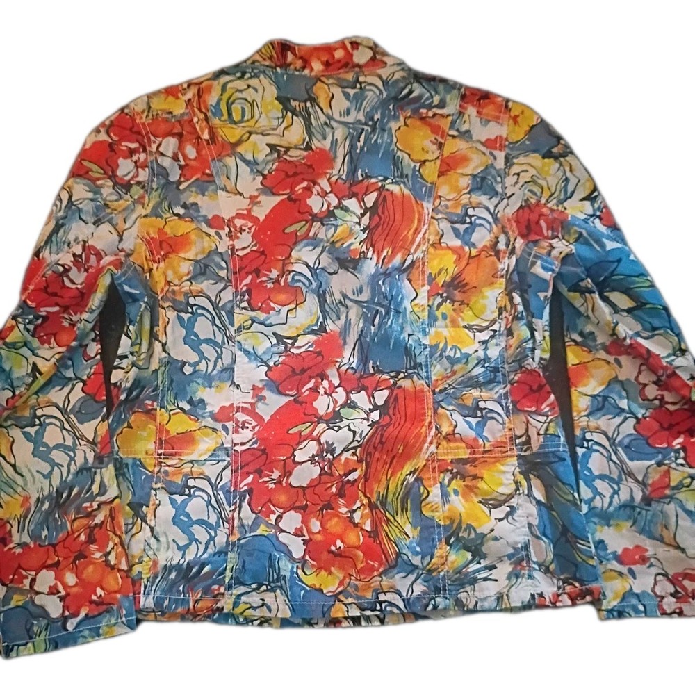 Chicos Colourful Lightweight Jacket Size 2 Multi season Mandarin Collar