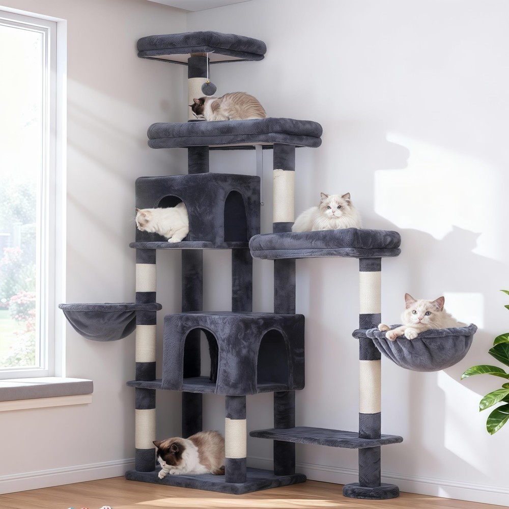 Cat Tree Tower, Scratching Posts with a Extended Part, Wide Platforms, Cozy C...