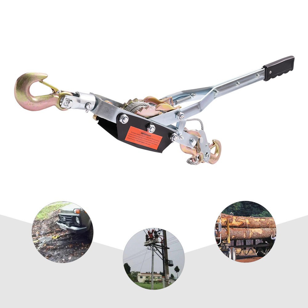 Power Puller Tightener with 3 Hooks and Dual Gears,Heavy Duty Cable Winch Puller