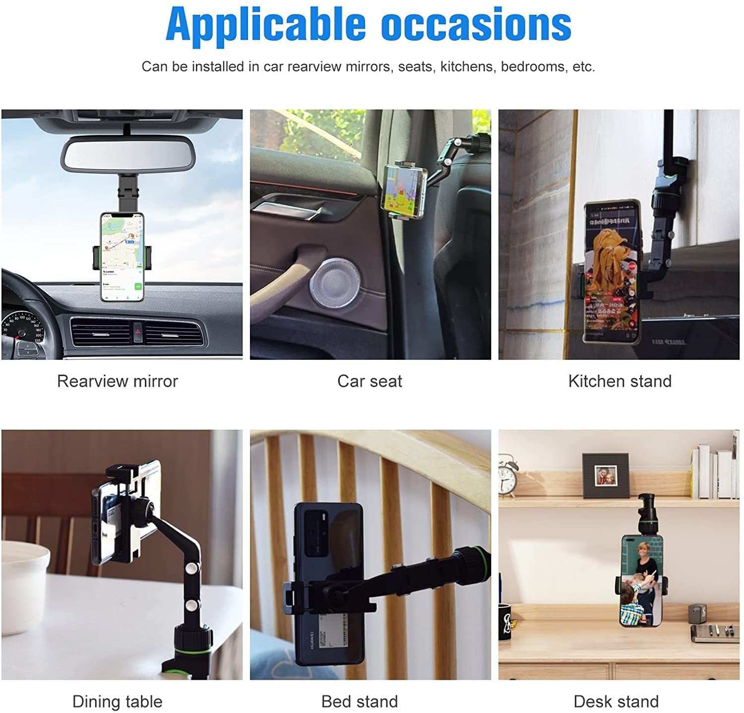 360° Rotation Adjustable Holder Car Rearview Mirror Mount Clip Phone Cradle GPS