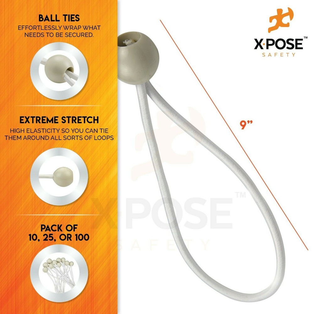 White 9-Inch Ball Bungee Cord Tarp Tie Down Strap