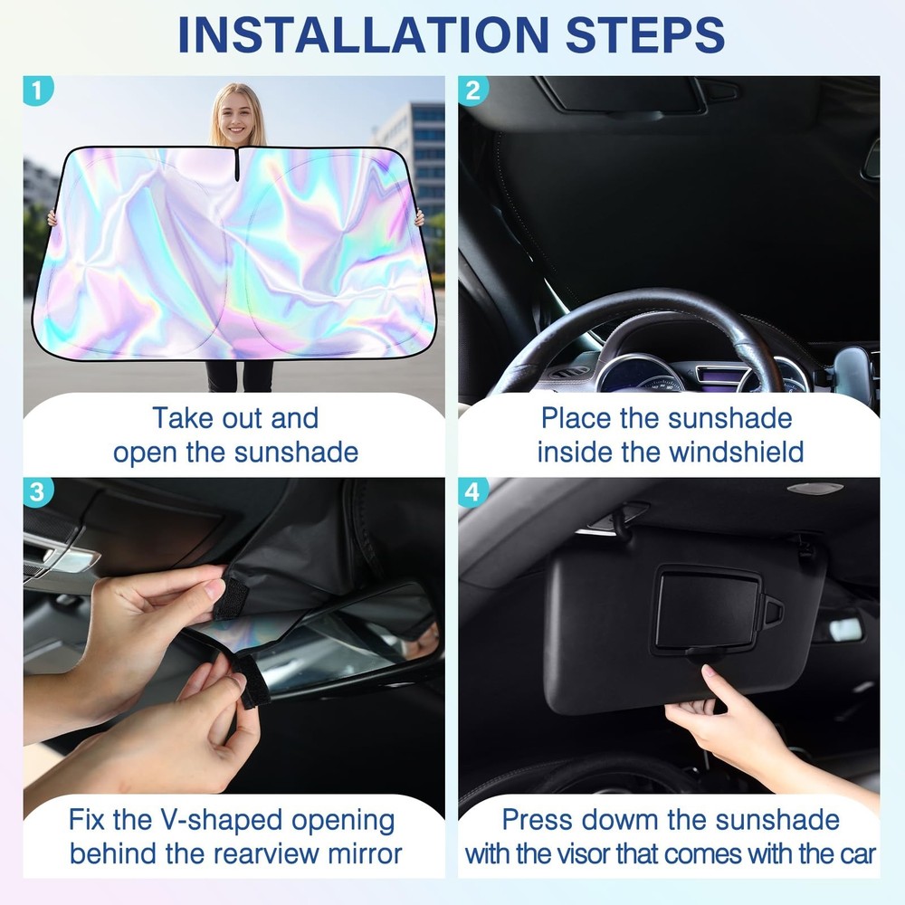 Iridescent Car Windshield Sunshade, Foldable For Use Strong Heat Insulation