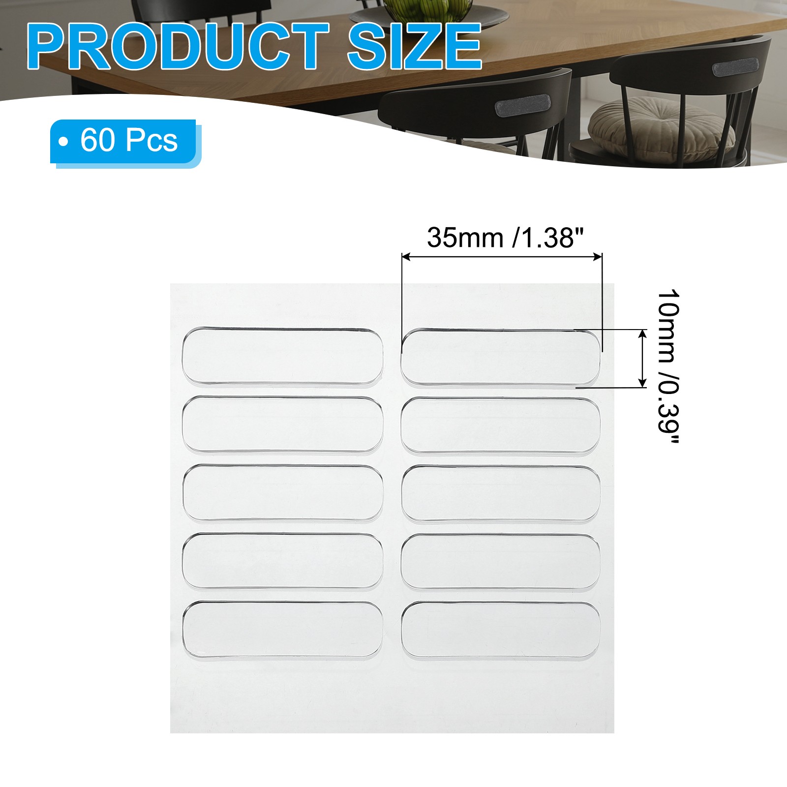 60Pcs Cabinet Door Bumper 1.4"x0.4" Self Adhesive Rubber Bumper Stripes Clear