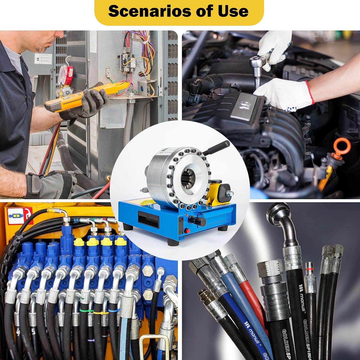 5600KN Hydraulic Hose Crimper Pipe Clamping Machine w/ 8 Sets Dies 10mm-30m