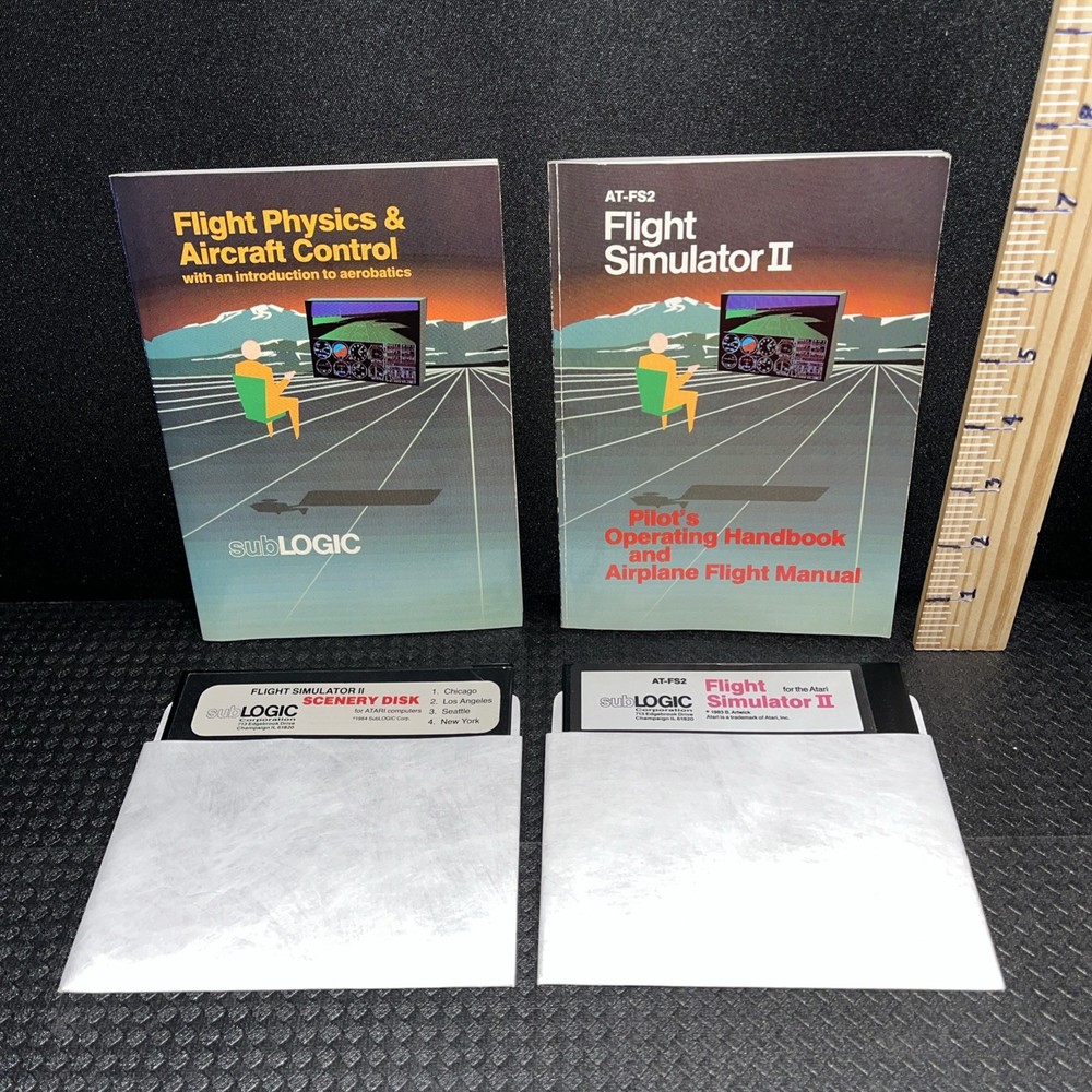 Flight Simulator II subLOGIC for ATARI computer - complete SET box manual 2 disk