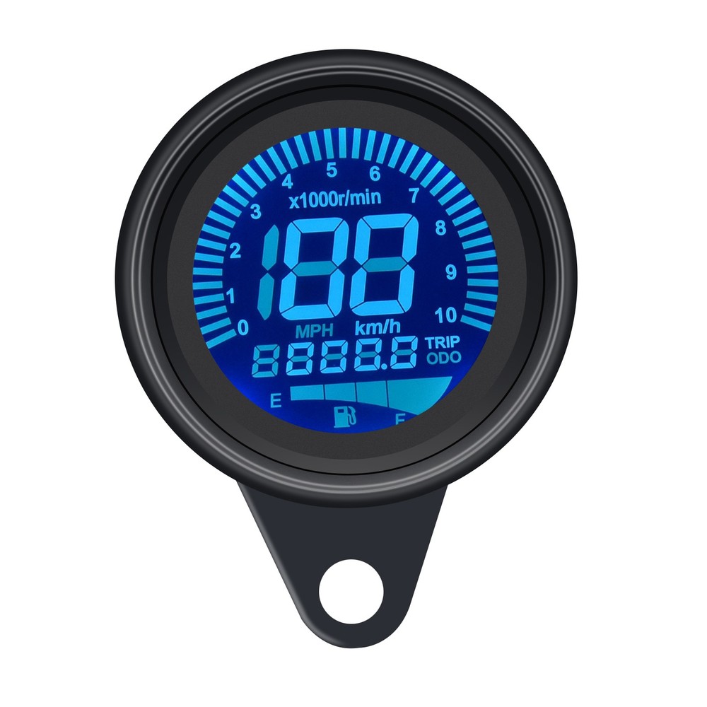 Black LCD Digital 12V Universal Motorcycle Gauge Speedometer Tachometer Odometer