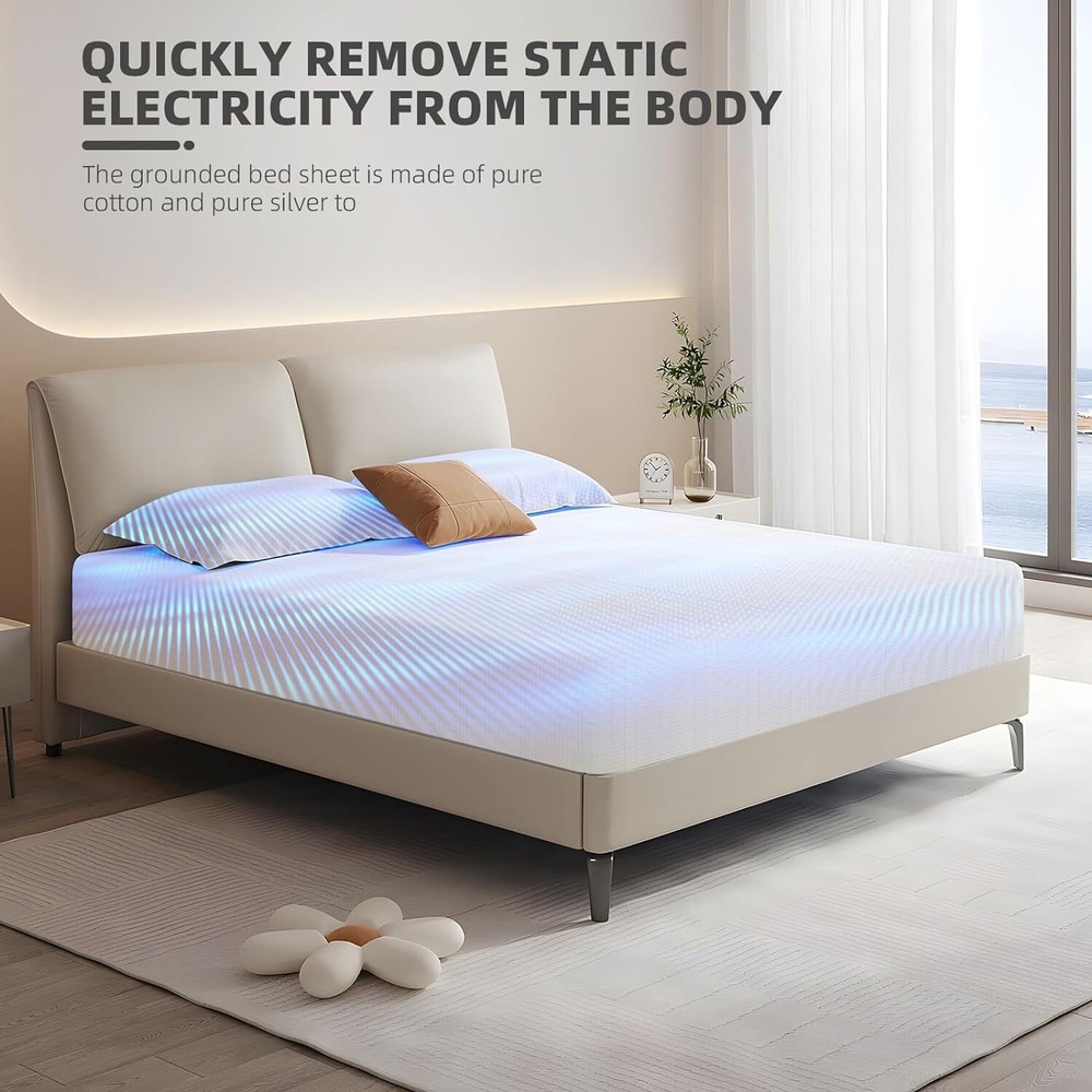 10% Silver Fiber Grounding Flat Sheet White Cotton Earthing Sheets Bedding Set