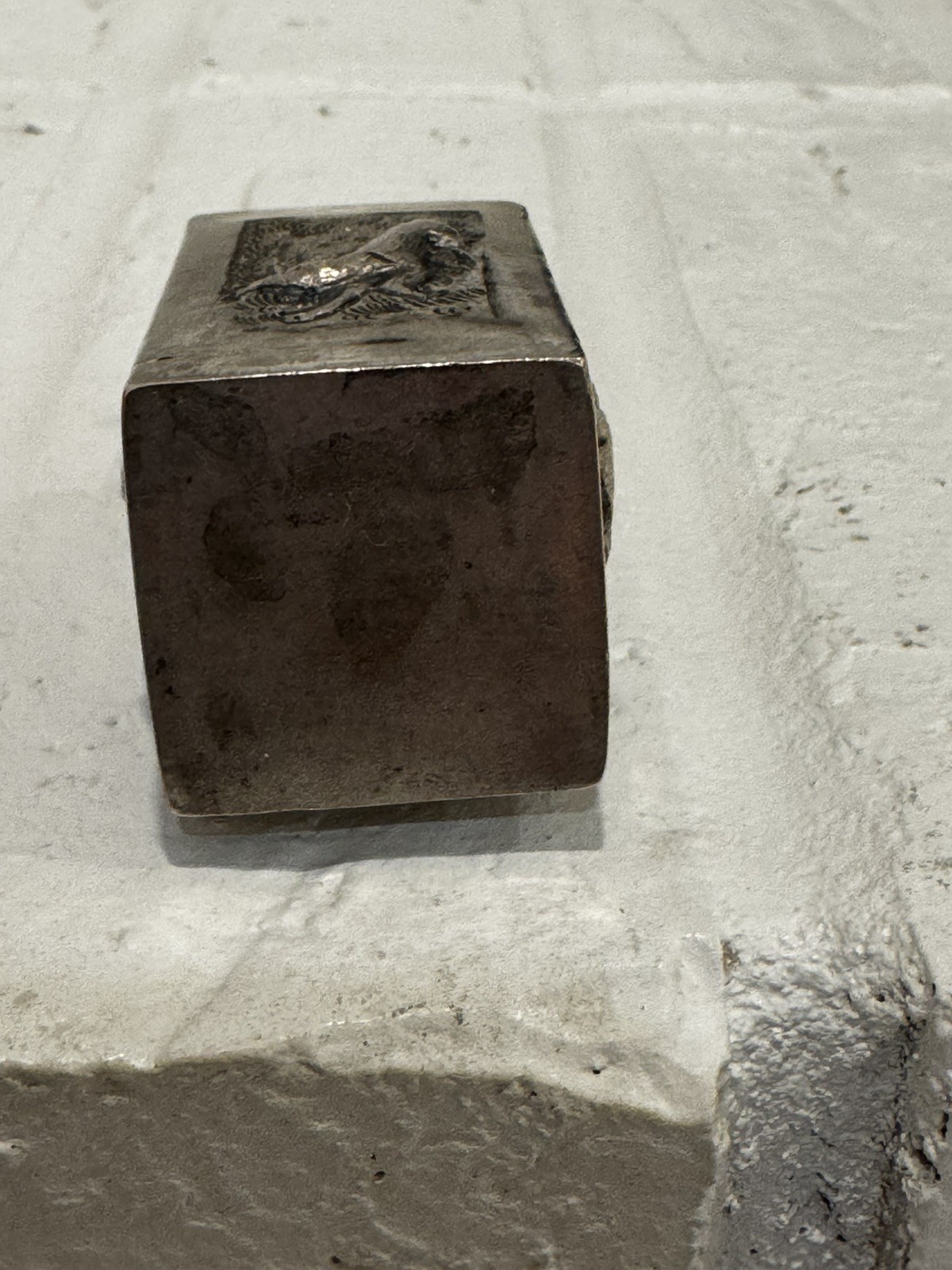 Silver Plate Tea Caddy with Animals no markings