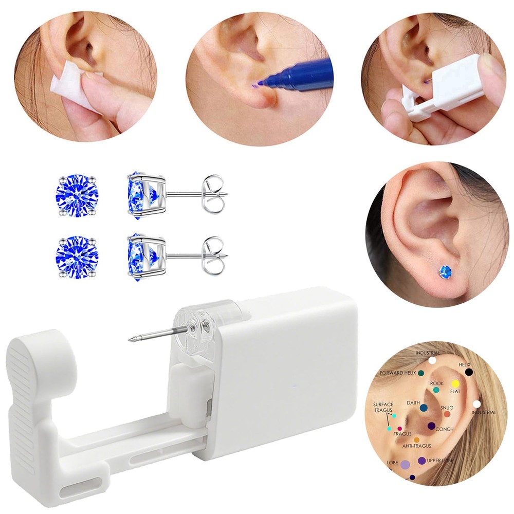 Ear Piercing Kit Disposable Ear Piercing Kit with Multi-sized CZ Earring Stud...