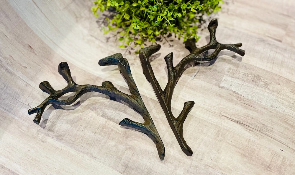 TWO (2) Cast Iron Shelf Bracket Wall Mount Hardware Brace Tree Branch Sculpture
