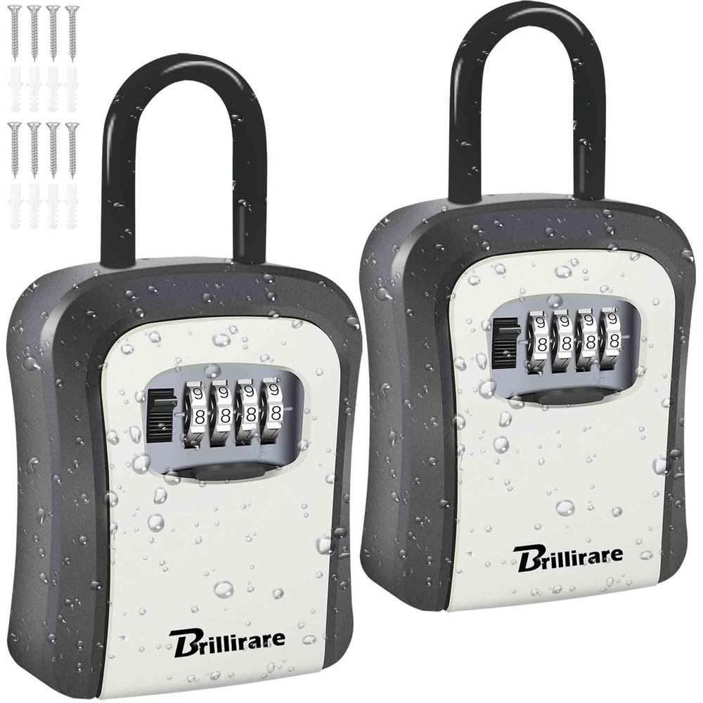 BRILLIRARE 2 Pack Key Lock Box, Waterproof 4 Digits Combination 2 Pack, Grey
