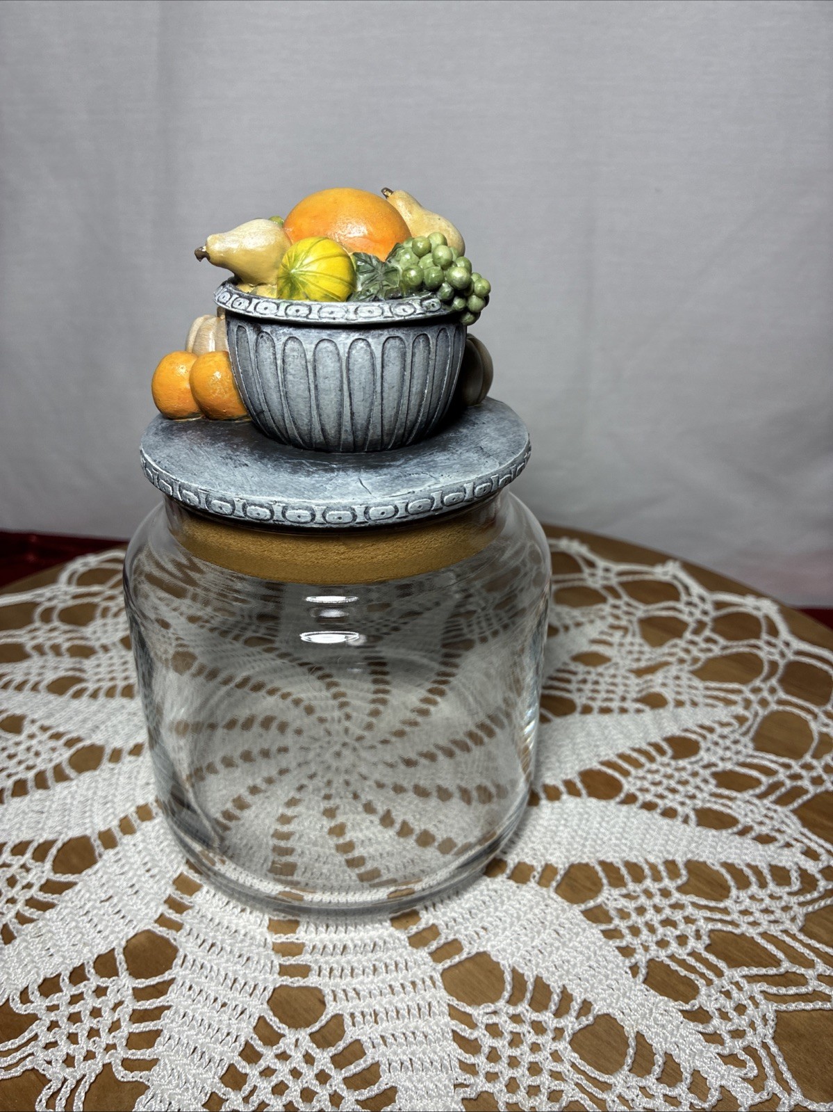 Empty Candle Jar. Fall Harvest Decorative Top Storage. Clear Glass