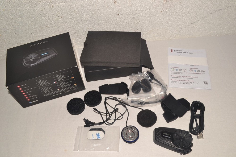 SENA Spider ST1 Motorcycle Mesh Communication System COMPLETE OPEN BOX/UNTESTED