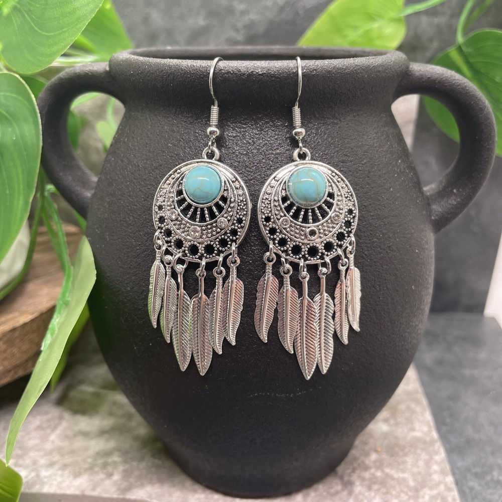 3” Silver-tone Boho Retro Earring Set Drop Dangle New Free Ship B6367