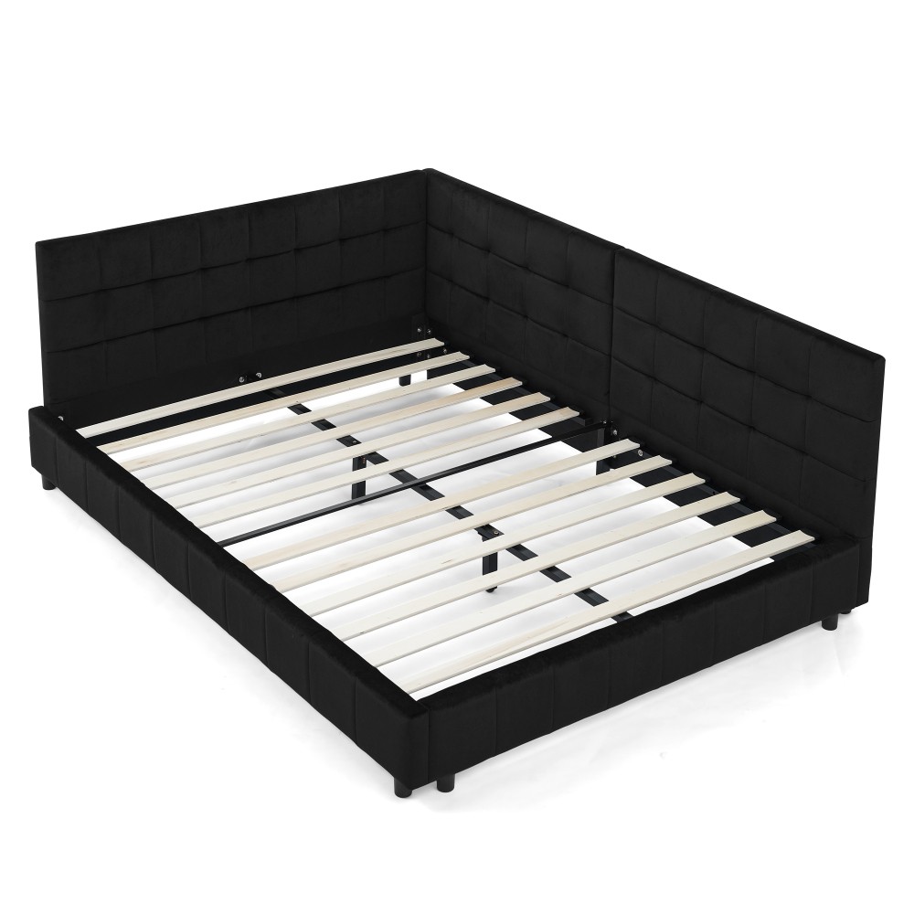 Full Size Upholstered Tufted Bed Frame, Sofa Bed Frame with Comfortable Backrest