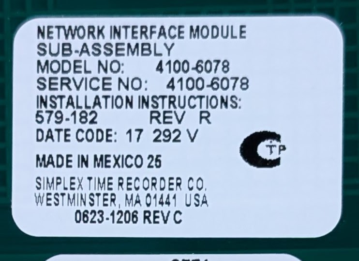 Simplex 4100-6078 w/ 4000-6056 Network Card - SAME DAY SHIPPING