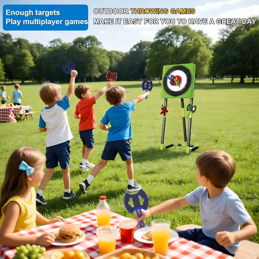 Axe Throwing Game for Backyard - 2-In-1 Axe Throwing Target Set with 4 Throwing