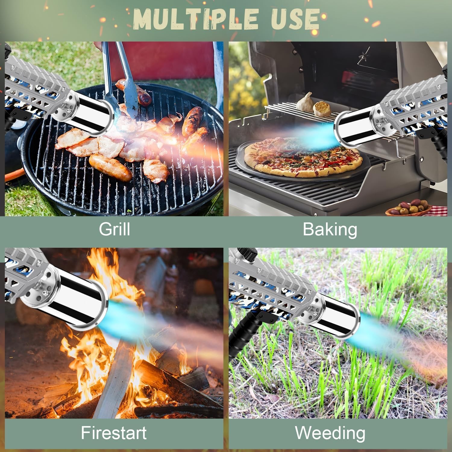 800,000 BTU Propane Torch Gun Adjustable Flame Blowtorch for BBQ, Camouflage