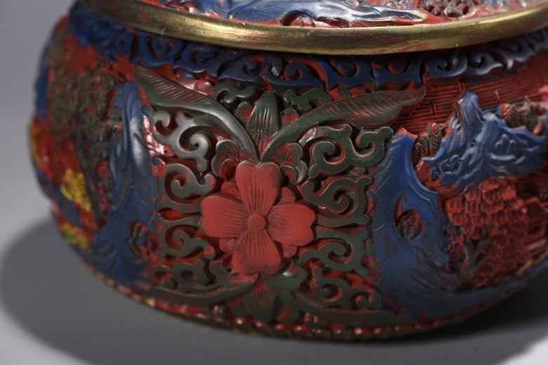 Old Dynasty Red Wood lacquerware Painting Carve tree house Jar Pot Crock pair