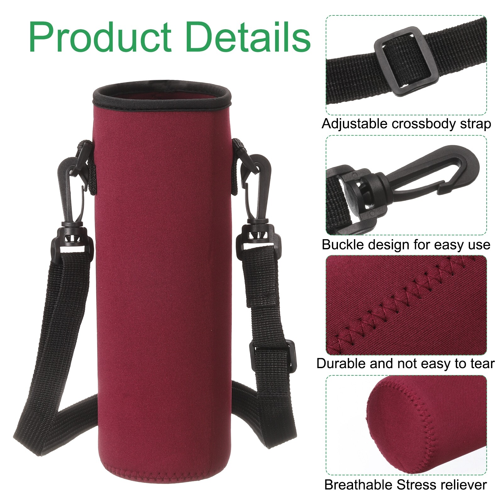 2pcs 40 oz Neoprene Insulated Water Bottle Sleeve with Strap, Wine Red