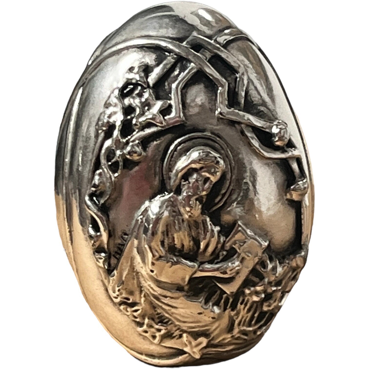 Greek Orthodox Sterling Silver Clad Ag 999 Egg Paperweight Religious Saints Halo
