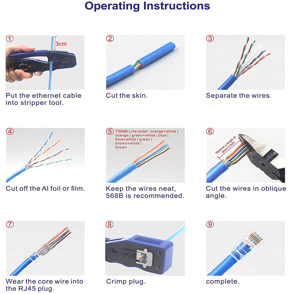 100pcs RJ45 Pass Through Modular Plug Network Cable Connector End 8P8C CAT6 CAT5