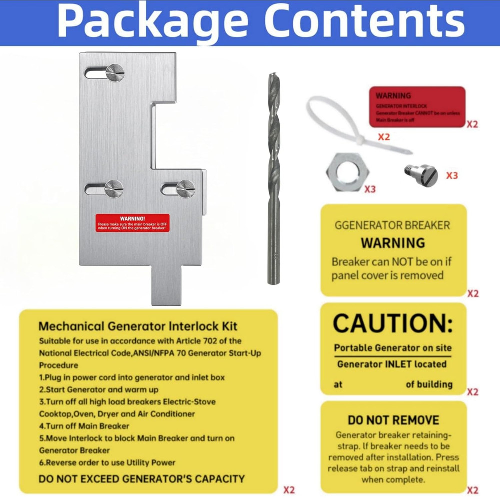 Generator Interlock Kit Compatible with GE General Electeric Breaker Panels with