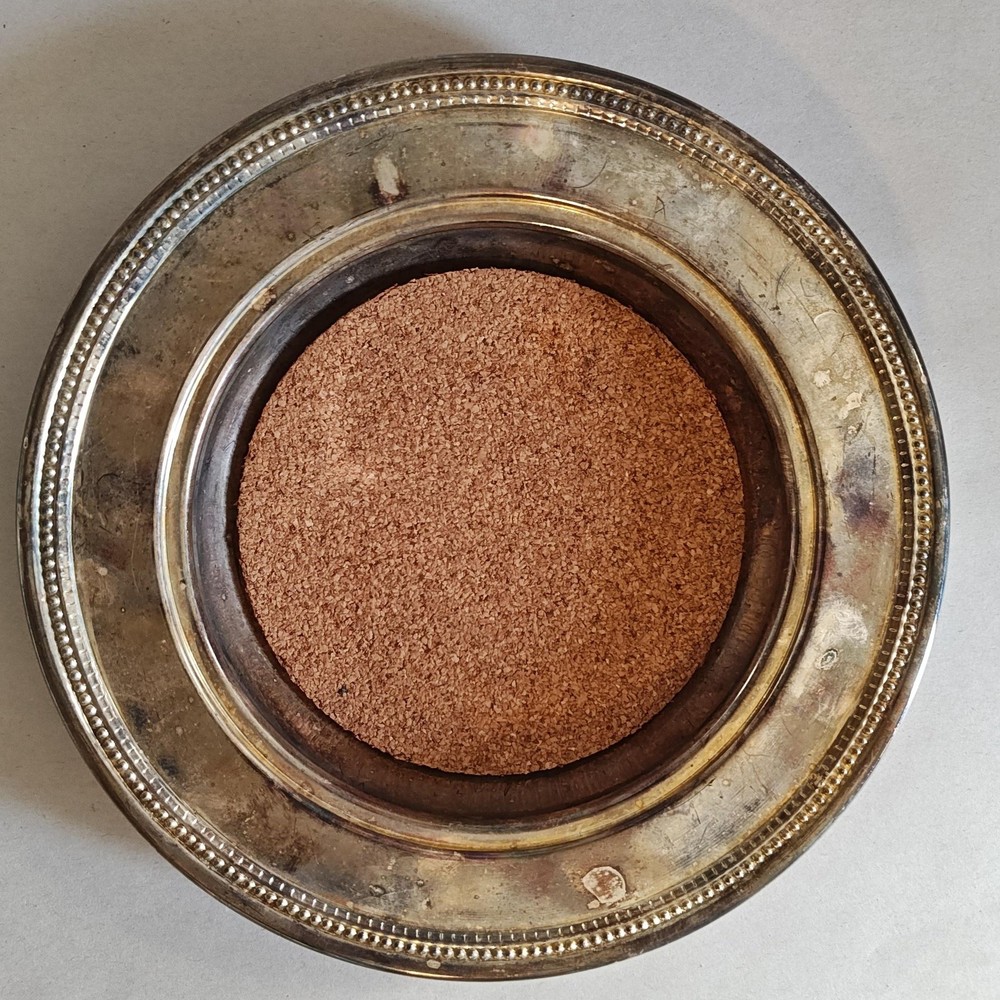 VTG Silverplate Trinket Tray Coaster Cork Insert Ornate Beaded Edge 6.5" Barware