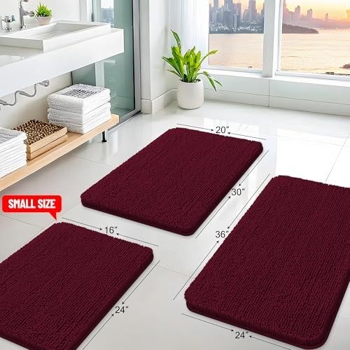 Bathroom Rugs 36x24, Extra Soft Absorbent 36" x 24" Rectangular Burgundy