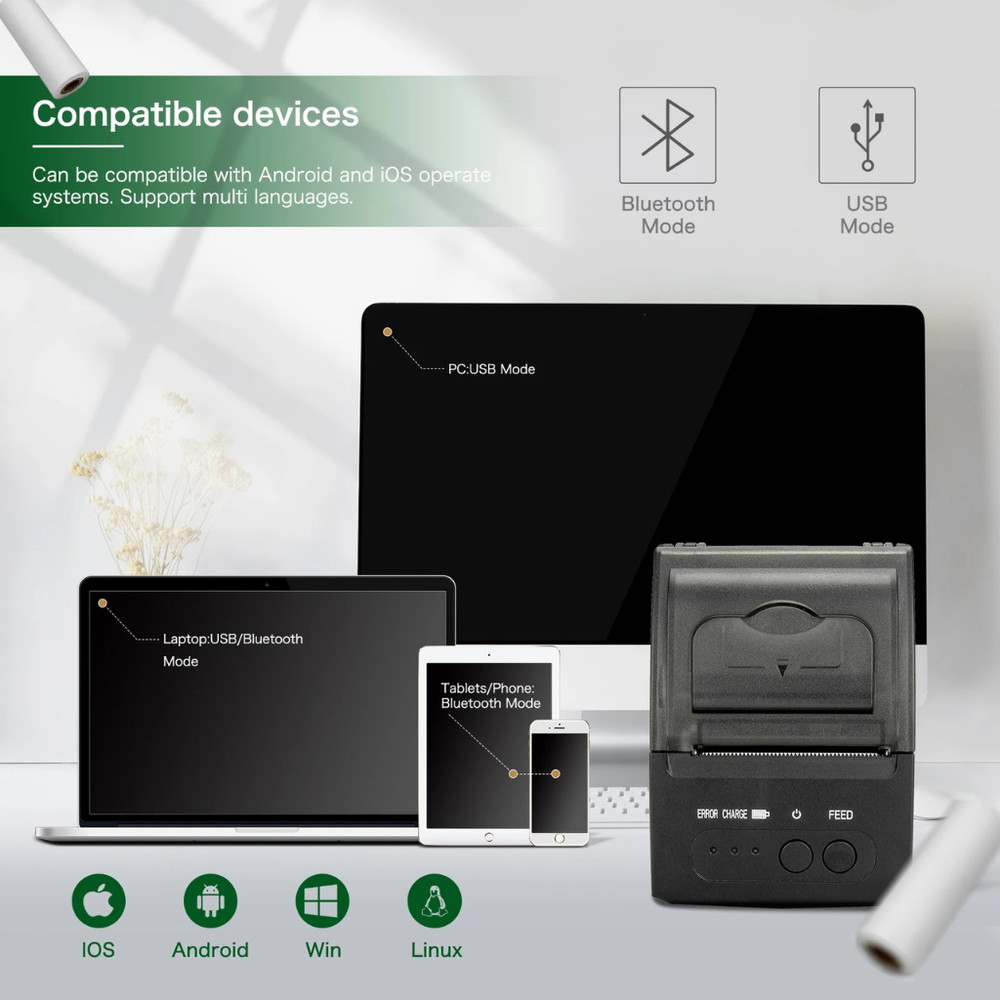 NETUM 1809 Mini Portable 58mm Bluetooth Thermal Receipt Printer Support Android