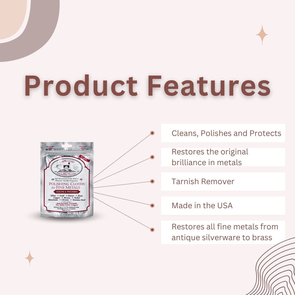 Cape Cod Metal Polishing Cloths Foil Pouch Brand New #8821 Two Polish Cloths