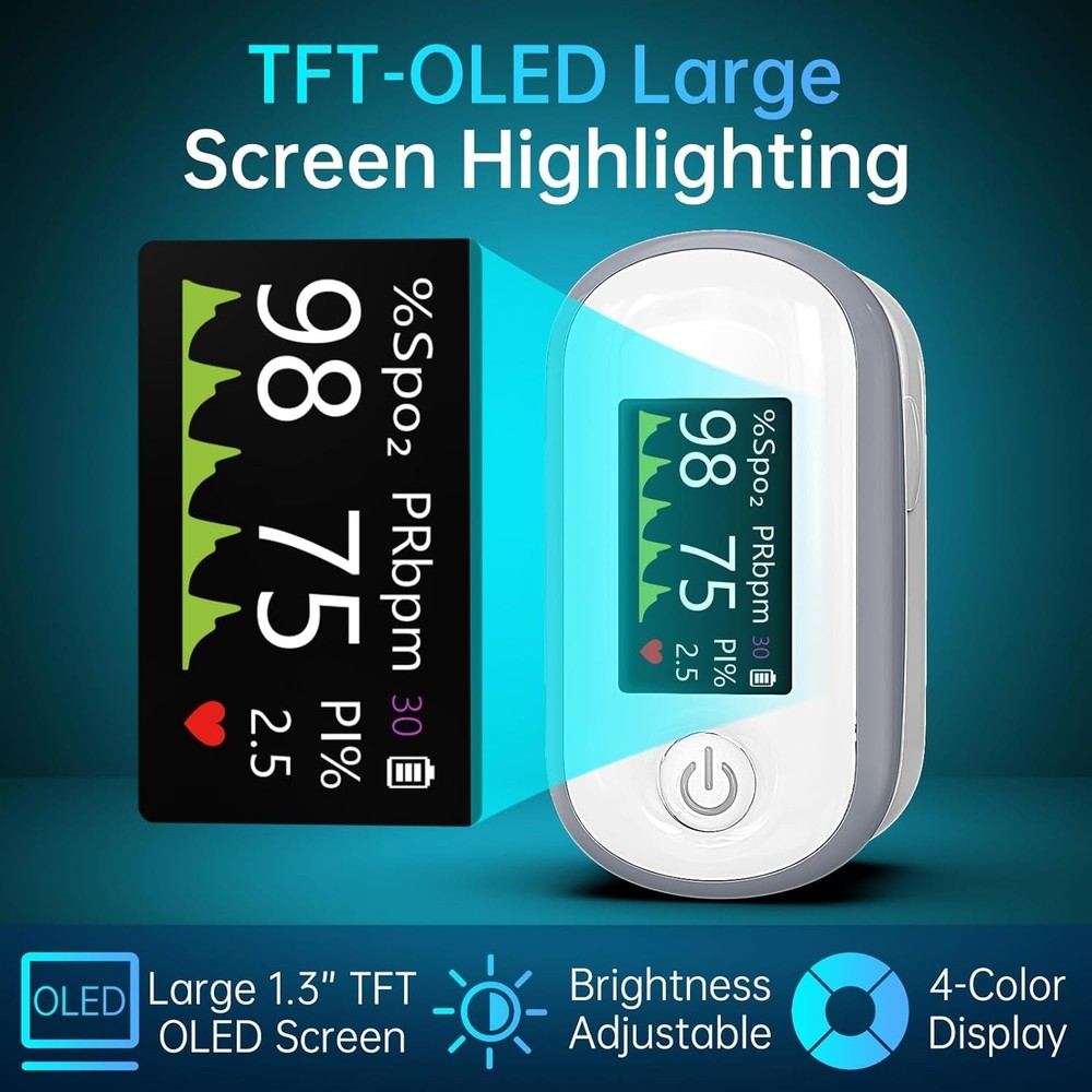 High-Precision Blood Oxygen Monitor with 1.3inch OLED Display & Memory Function