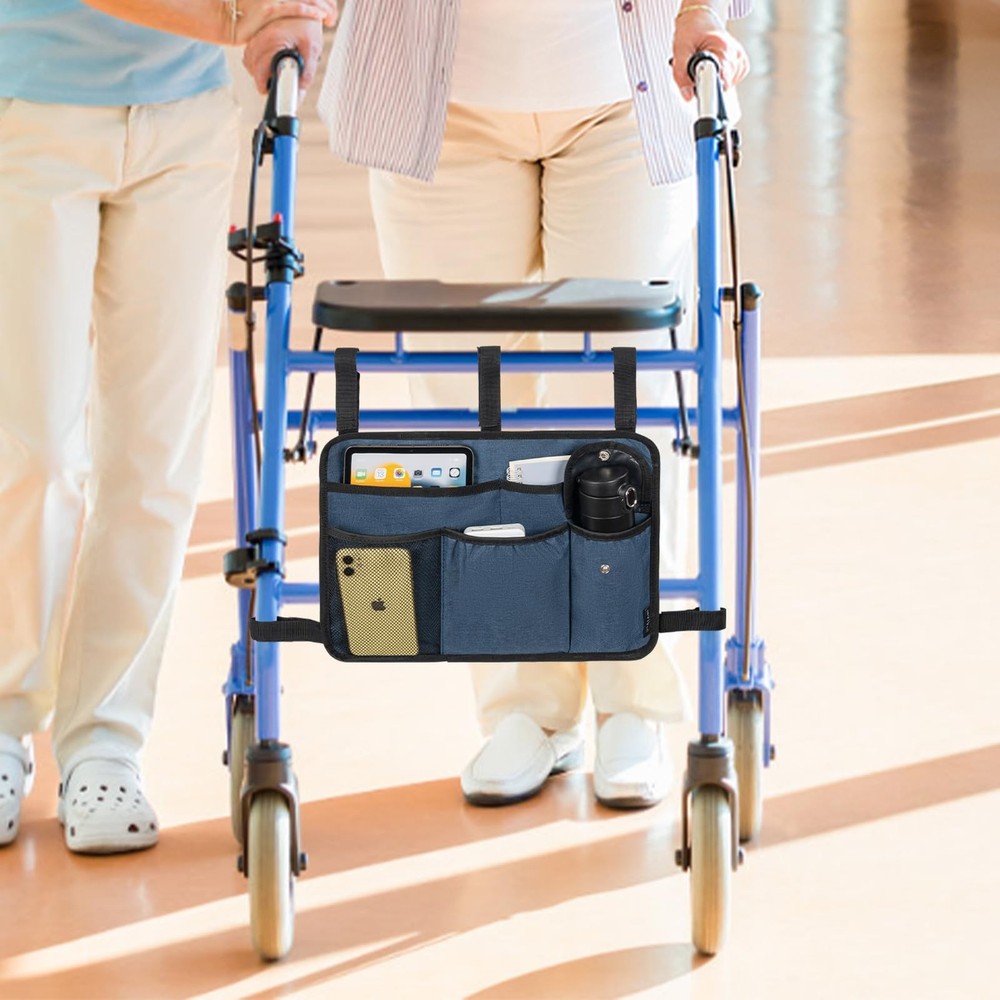 Walker Bag with Cup Holder, Basket for Folding Blue