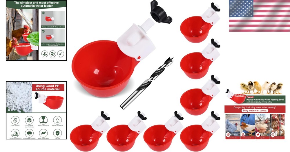 Versatile Red Chicken Waterer Cups - Easy Installation for Ducks, Quail & More