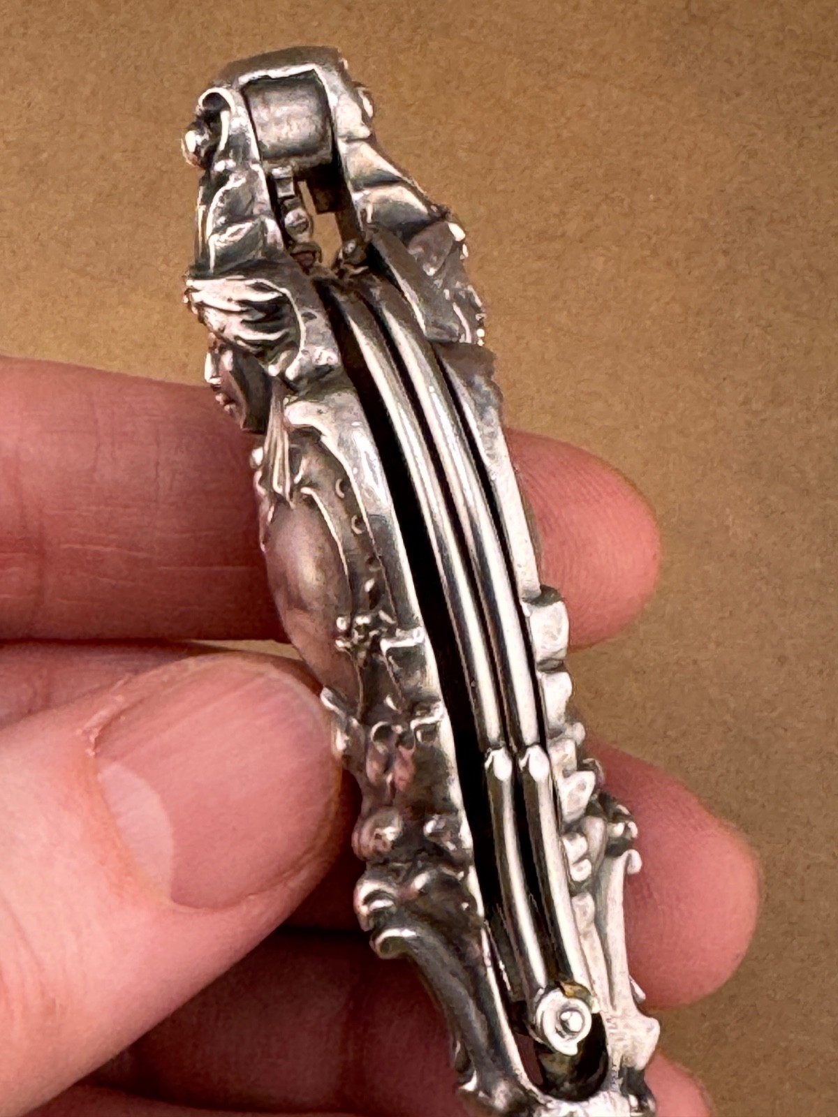 Unger Brothers Sterling Silver Art Nouveau Lorgnette Devil Male Figure 5.25"