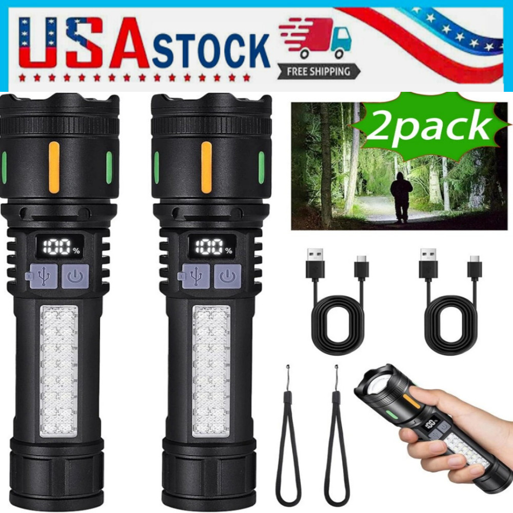 2*99000000 Lumens Super Bright LED Tactical Flashlight Rechargeable Work Light/