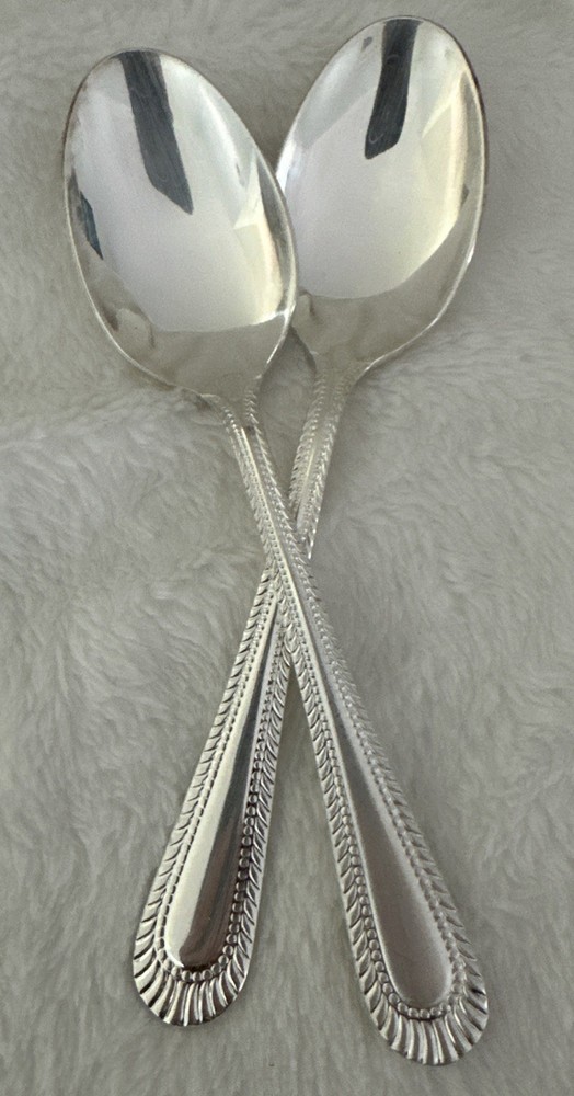 2 WALLACE Wickham Deep Silverplate Spoon Teaspoon Flatware Fan Bead 6.5”