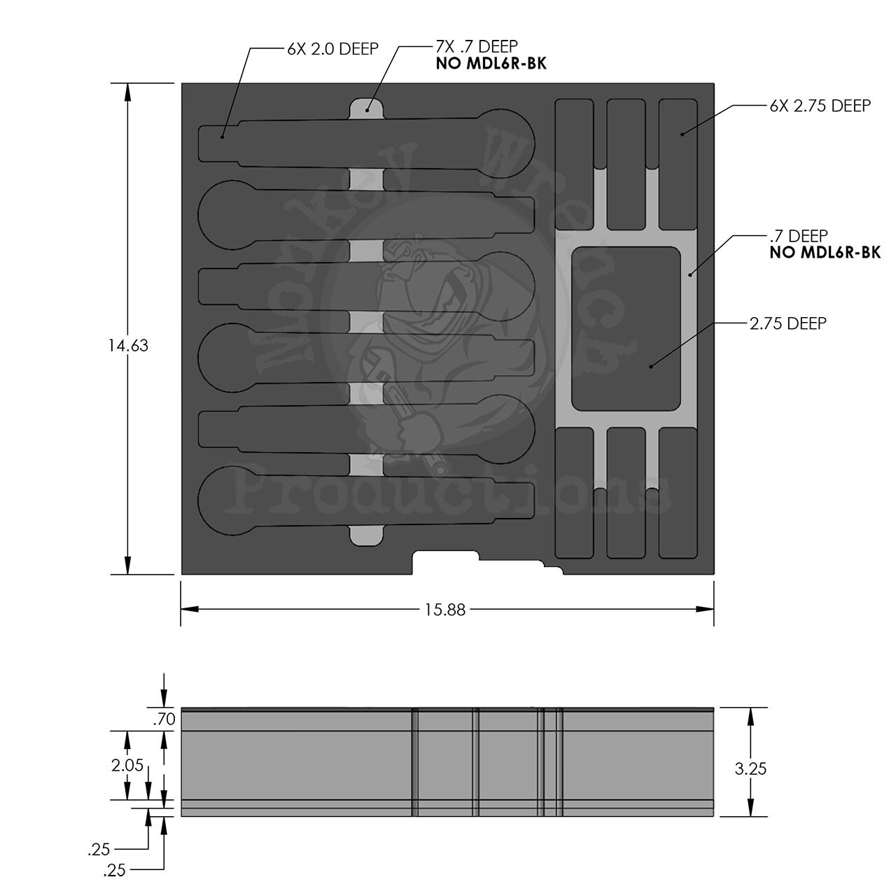 Foam Insert for 6 wireless mics, fits 3U rack drawer