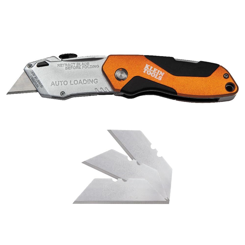 Klein Tools Auto Loading Folding Retractable Utility Knife with Razor Blade