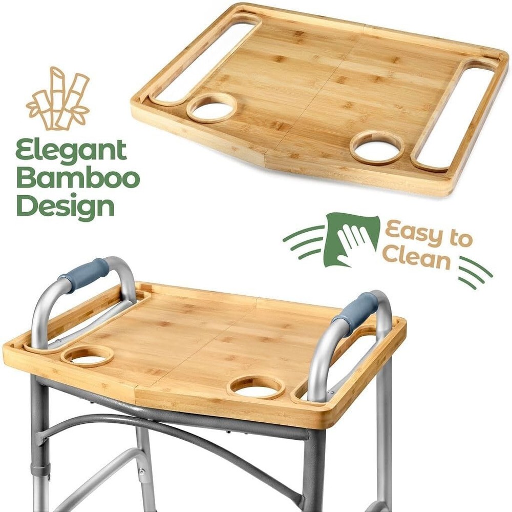 Wood Walker Tray Table with Cup Holder – Foldable, Portable