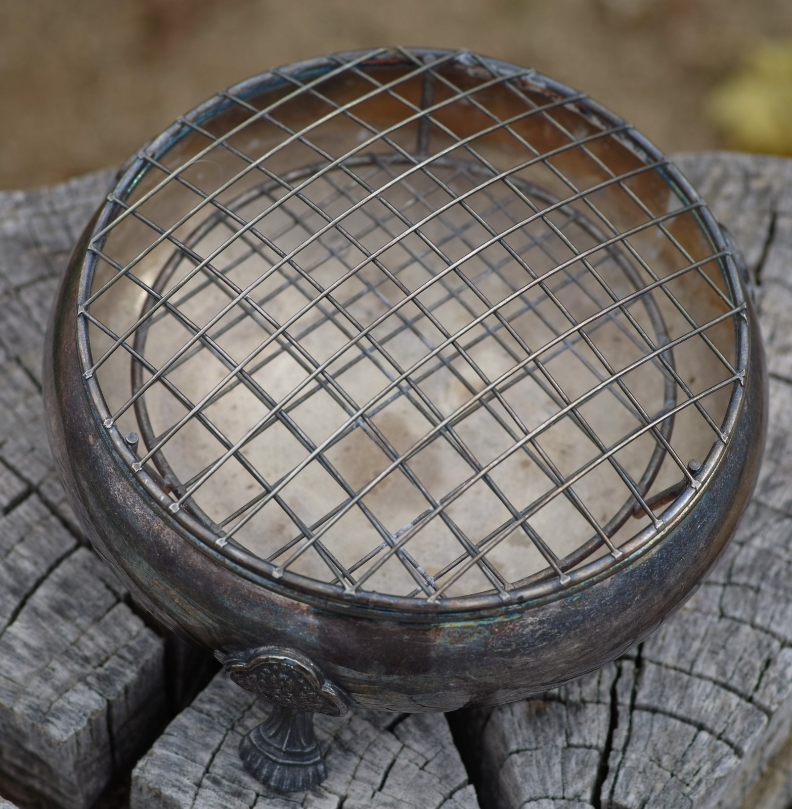 ANTIQUE Silver Plate FLOWER FROG ROSE BOWL Made in USA ART NOUVEAU c.1890's RARE