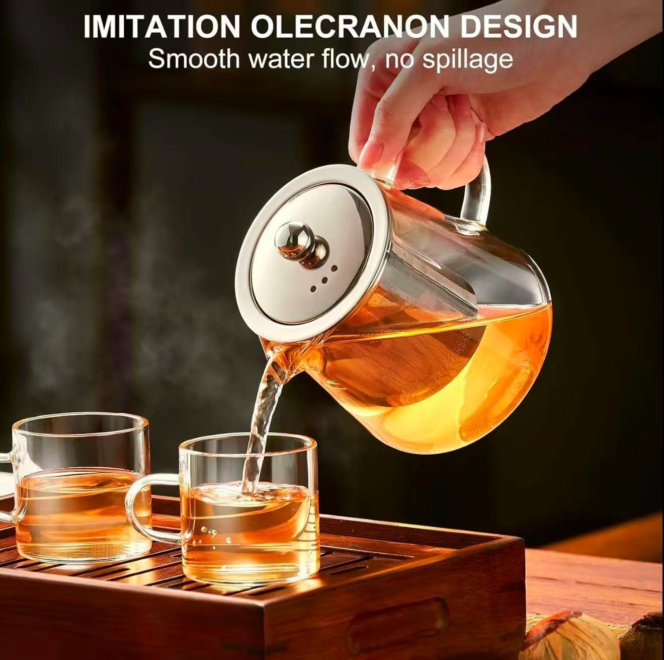 32OZ Glass Tea Pot with Removable Stainless Steel Filter  Clear Tea Pot, Tea