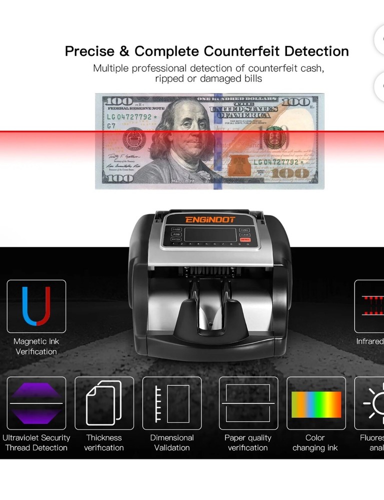ENGiNDOT Money Counter Machine, Image Counterfeit Detection, Large LED Display