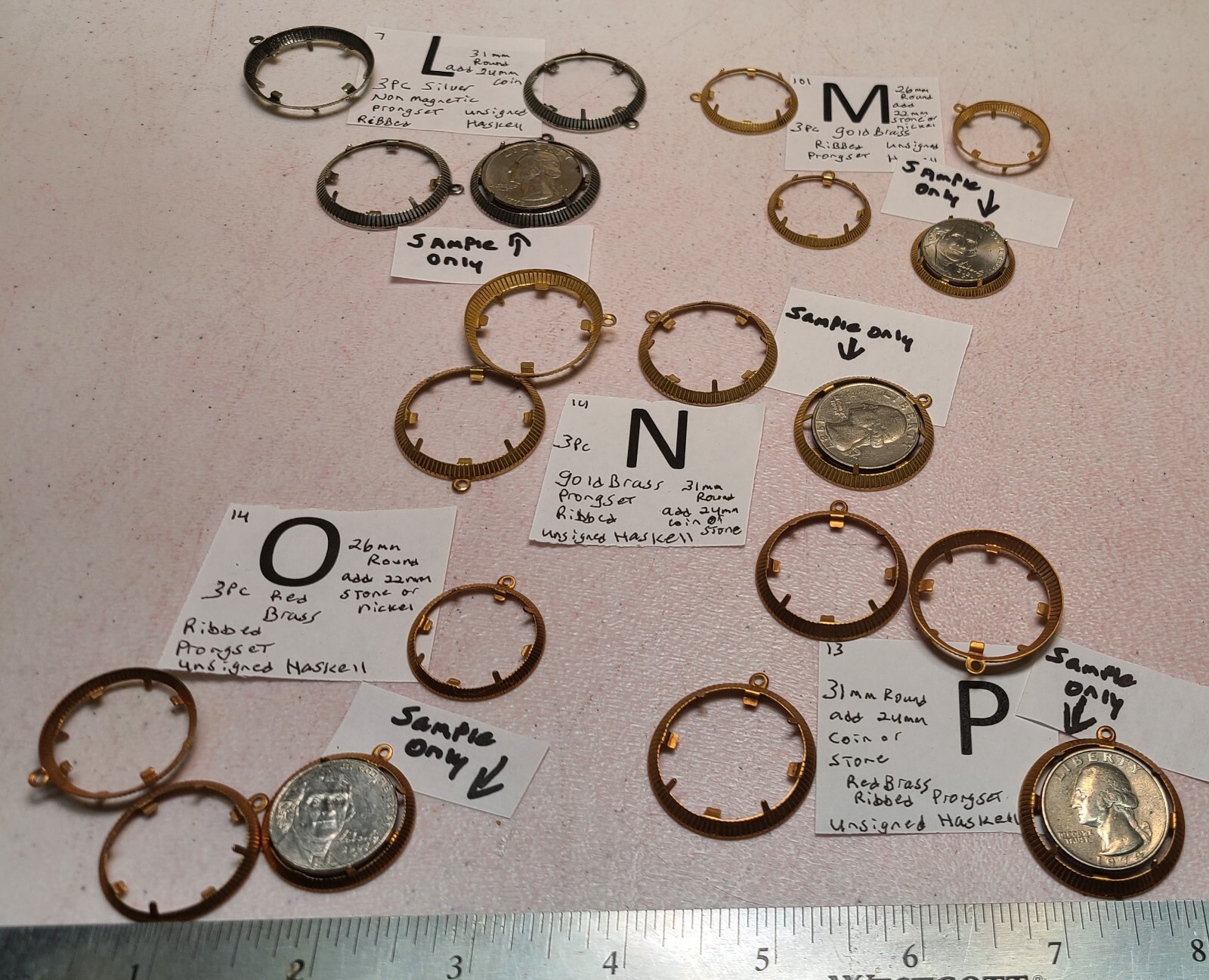 LOT # 19 Vtg Coin Holder Bezel Brass Mountings quarter nickel Silver Dollar +