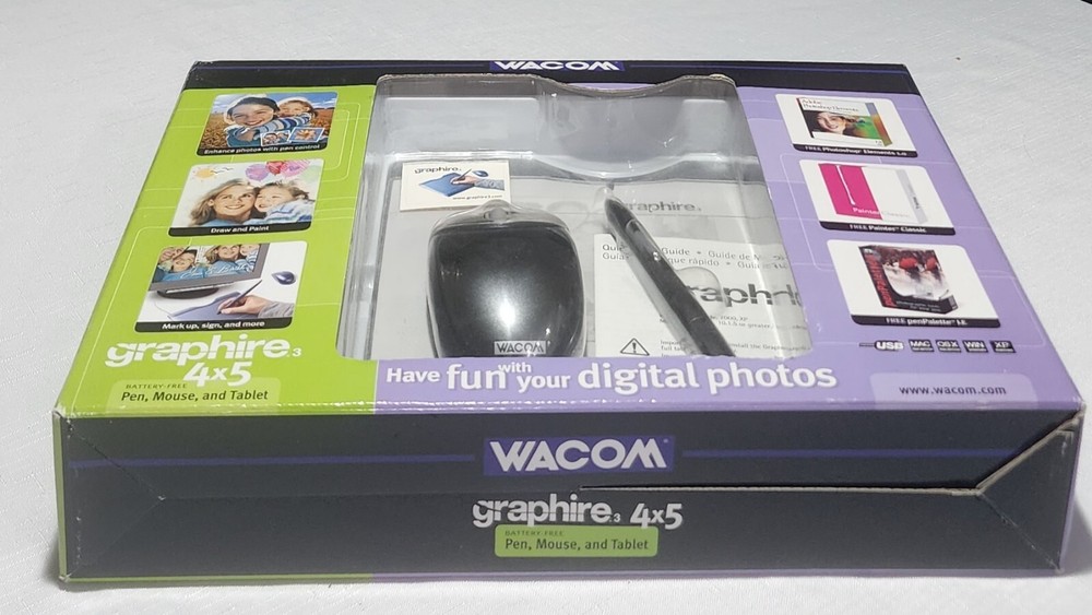 Wacom Graphire3 4x5 USB Tablet,Pen, Mouse & Software Bundle CTE430GR New Sealed