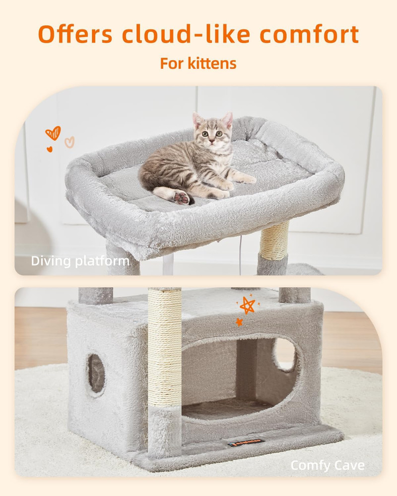 Luxurious 38.2-Inch Cat Tree Tower with Adjustable Baskets and Perch - Light Gra